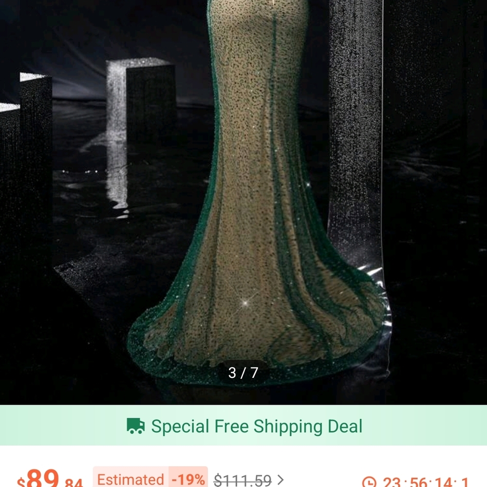 SHEIN Green Sequin Wedding Dress
